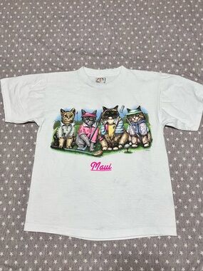 Maui Hawaii Single Stitch T-Shirt Women’s Medium White Graphic Cat Golf 90’s USA